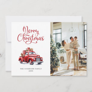 Red Truck Snowflakes Foto Frohe Weihnachtskarte Feiertagskarte