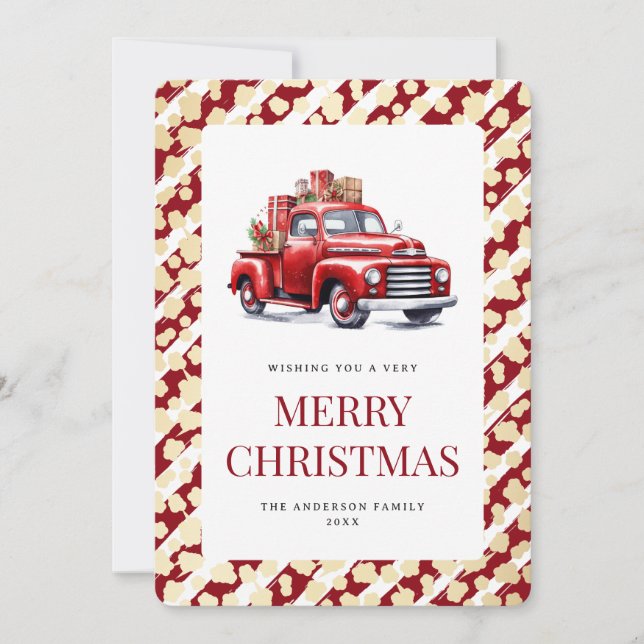 Red Truck Stripes Stars Frohe Weihnachten (Vorderseite)