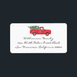 Red Truck Tree Christmas Return Address Adressaufkleber<br><div class="desc">This holiday season create your own festive vintage red truck Christmas return address labels. Wonderful vintage red truck carrying a Christmas tree. Add your name and address. Simply apply label to your holiday cards to crate a wonderful look and save time!</div>