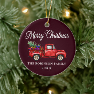 Red Truck Tree Geschenke Frohe Weihnachtsburg Keramik Ornament