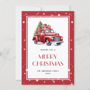 Red Truck Tree Neige Stars Joyeux Noël Carte