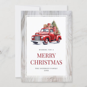 Red Truck Tree Rustic Wood Joyeux Noël Carte