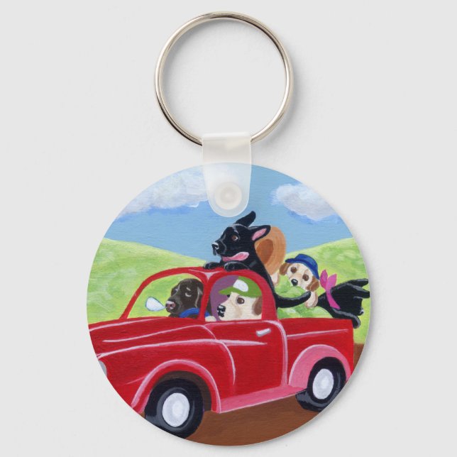 Red Truck und Labradors Schlüsselanhänger (Vorderseite)