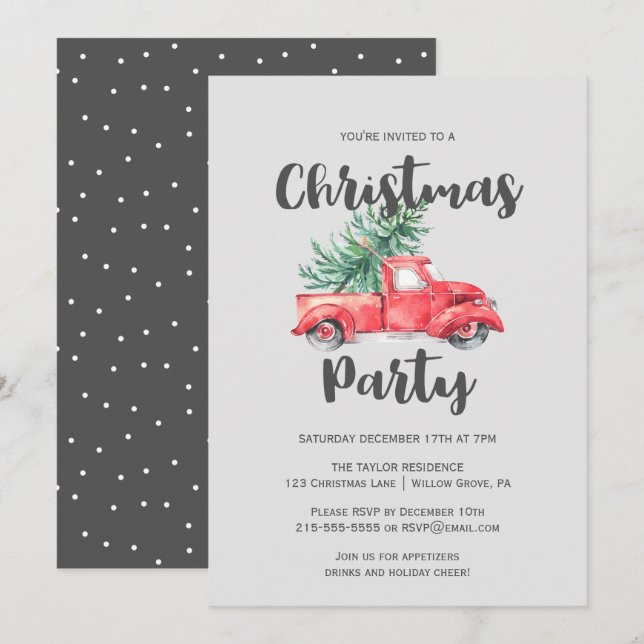 Red Truck und Tree Weihnachts-Party Einladung (Vorne/Hinten)