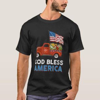 Red Truck Usa Flag Blume Gott segne Amerika 4 O T-Shirt