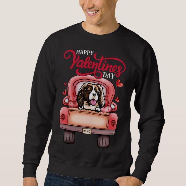 Red Truck Valentines Cavalier King Charles Spaniel Sweatshirt (Vorderseite)