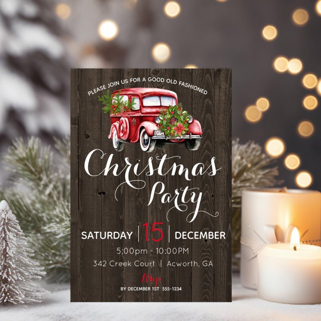 Red Truck Vintage Weihnachtsfeiertag Party Einladung (Von Creator hochgeladen)