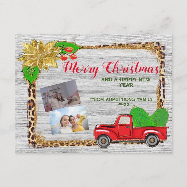 Red Truck Weihnachten | PERSONALISIERTES FOTO (Vorderseite)