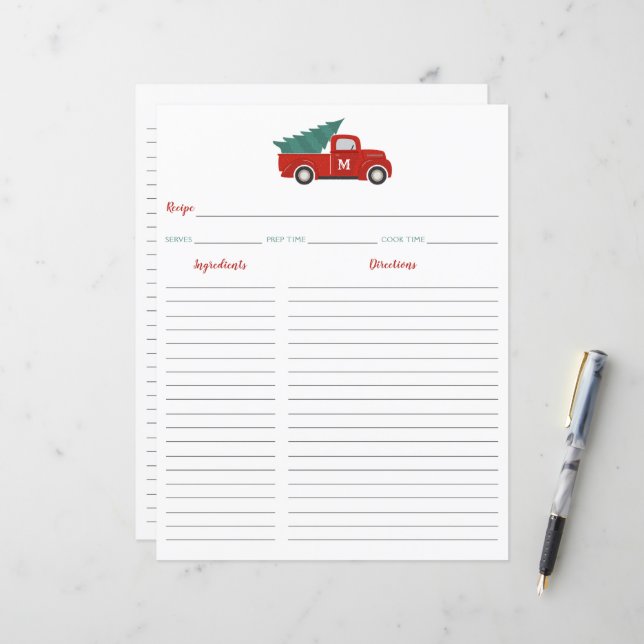 Red Truck Weihnachts Rezept Card Binder Beilage (Vorderseite/Rückseite Beispiel)