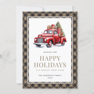 Red Truck Weihnachtsbaum Kariert Happy Holidays Ca Feiertagskarte