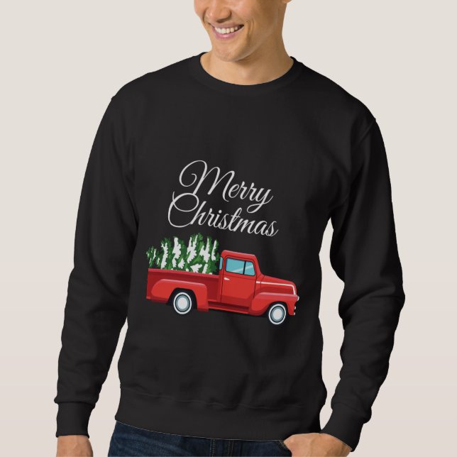 Red Truck Weihnachtsbaum Vintag Wagon Merry Xmas Sweatshirt (Vorderseite)