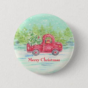 Red Truck Weihnachtsknopf Button