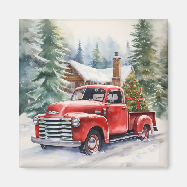 Red Truck Weihnachtsmagnet Magnet (Vorne)
