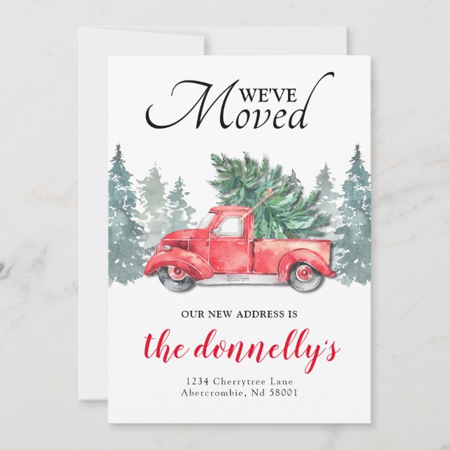 Red Truck Winter Neue Adressenverschiebung Ankündigung (Vorderseite)