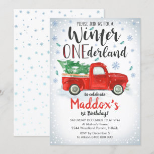 Red Truck Winter ONE derland Invitation Garçon 1er