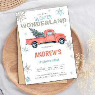 Red Truck Wonderland Einladung zum Geburtstag