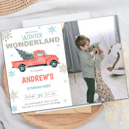 Red Truck Wonderland Geburtstagseinladungen mit Fo Einladung