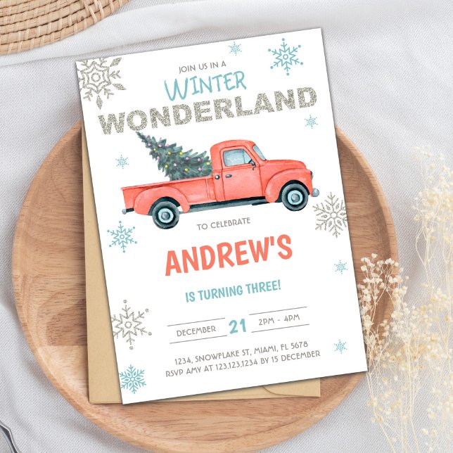 Red Truck Wonderland Invitations d'anniversaire (Red Truck Wonderland Birthday Invitations)