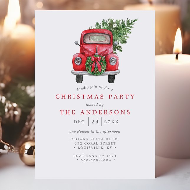 Red Truck Wreath Weihnachten Party Einladung (Von Creator hochgeladen)