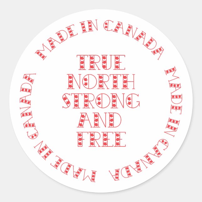 Red True North Strong and Free Made in Canada Runder Aufkleber (Vorderseite)