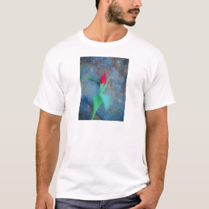 Red Tulip auf Blue Gray Slate T-Shirt