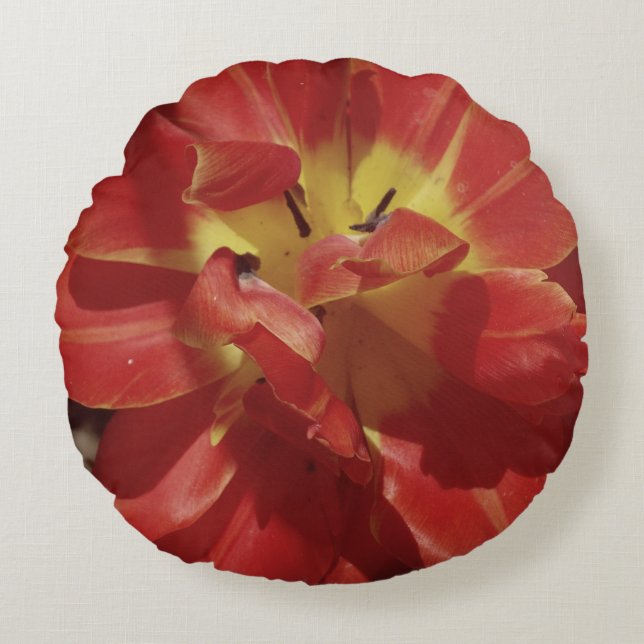 Red Tulip Blätter Rundes Kissen (Vorderseite)