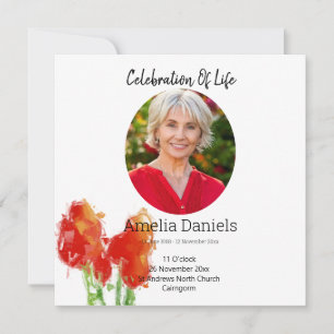 Red tulip Celebration of Life Card Save The Date