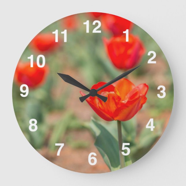 Red Tulip Garten Große Wanduhr (Vorderseite)