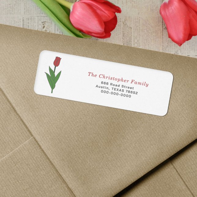 Red Tulip Pastel Blume Rücksendeadresse (Red Tulip Pastel Flower Return Address Label)