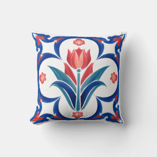 Red Tulip Turkish Iznik Keramik Muster Kunst Kissen