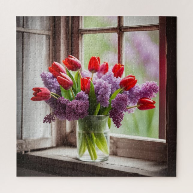 Red Tulip und Lilac Bouquet (Vertikal)