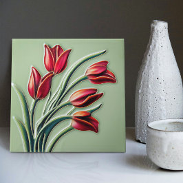Red Tulip Wall Deco, Jugendstil Art Deco Fliese