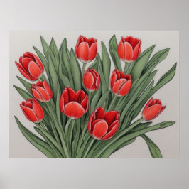 Red Tulip Watercolor Blume Poster