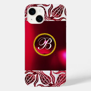 RED TULIPS DAMASK TULIP MONOGRAM Burgundy White title_seo2