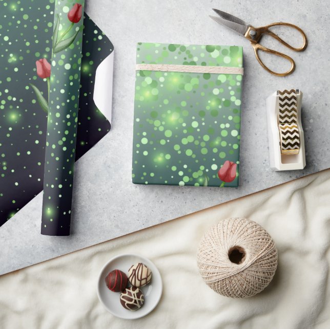 Red Tulips & Green Sparkle Gradient Gorgeous  Geschenkpapier (Kunsthandwerk)
