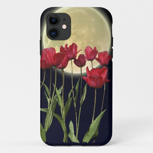 Red Tulips & Moon Art iPhone 5 Coque (Dos)
