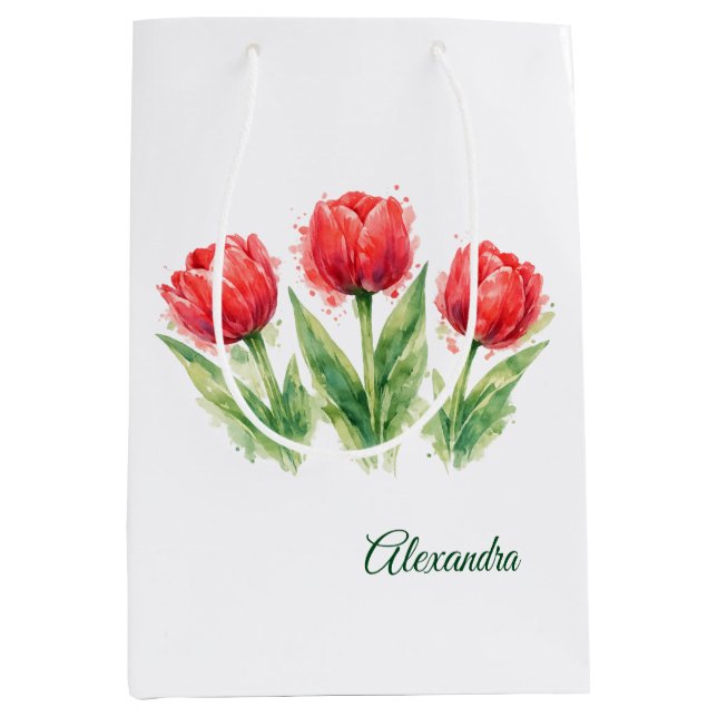 Red Tulips Paper Cup Mittlere Geschenktüte (Vorderseite)
