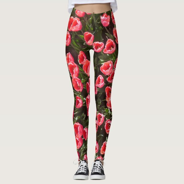Red Tulips Pattern Legierung Leggings (Vorderseite)