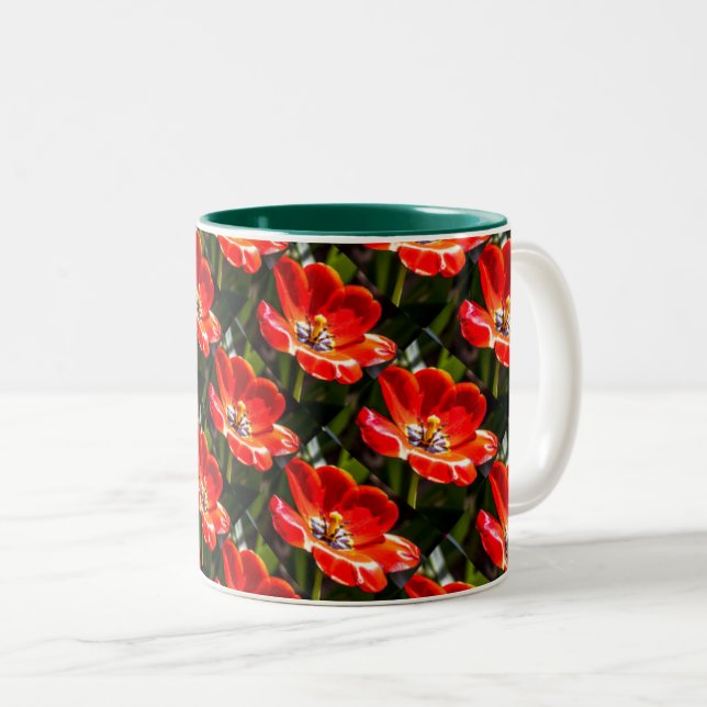 Red Tulips Pattern Zweifarbige Tasse (VorderseiteRechts)