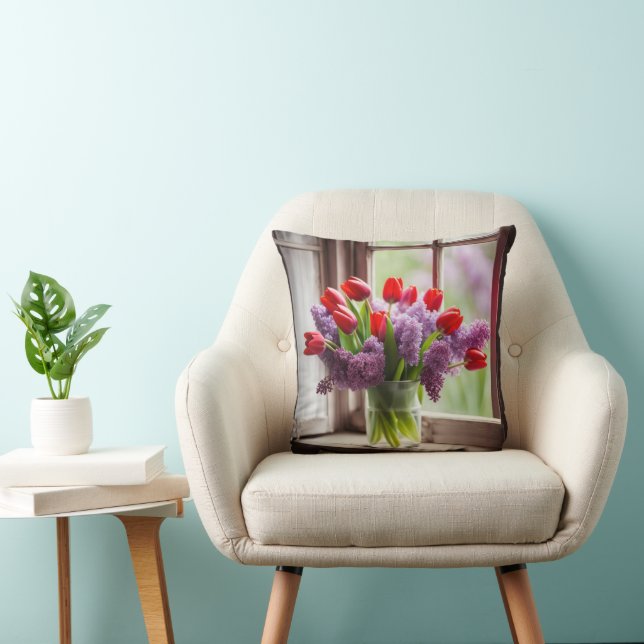 Red Tulips und Lilac Bouquet Kissen (Stuhl )