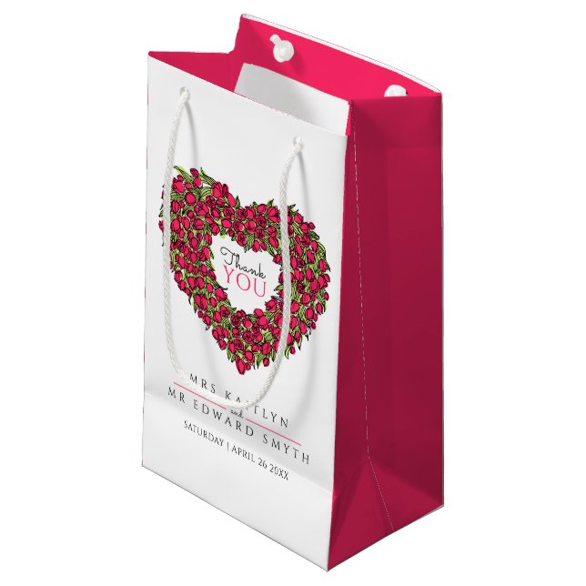 Red Tullip Herzkunst danke Gastgeschenk Hochzeit Kleine Geschenktüte (Vorderseite Schrägansicht)