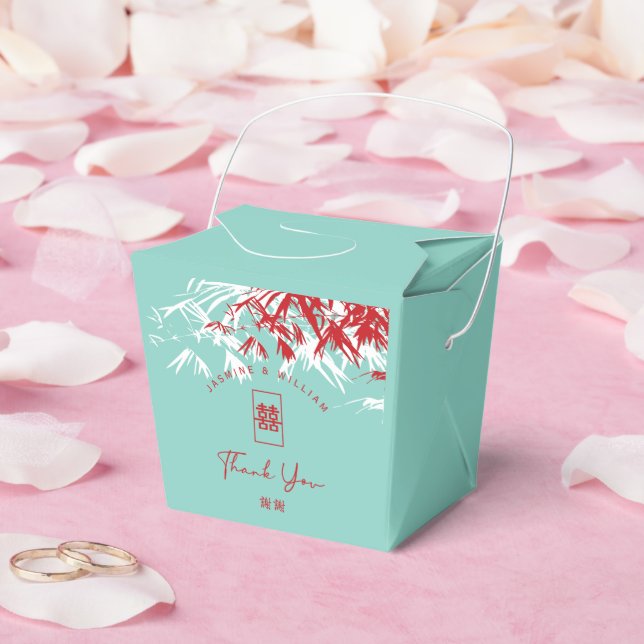 Red & Turquoise Bamboo Blätter Chinesische Hochzei Geschenkschachtel (Hochzeit)