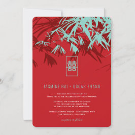 Red & Turquoise Bamboo Blätter Zen Chinesische Hoc Einladung