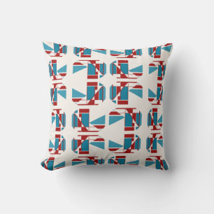 Red Turquoise Blue Boxes in Rows Geometric Design Kissen