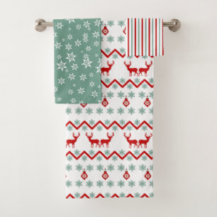 Red Turquoise Christmas Reindeer Motif nordique