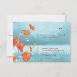 Red & Turquoise Poppy Floral Wedding RSVP