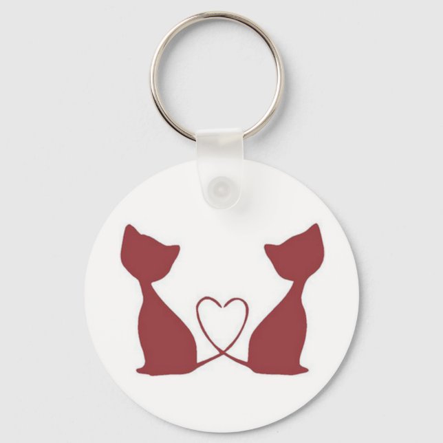 Red Twin Cats Heart Schwanz Schlüsselanhänger (Vorderseite)
