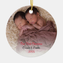 Red Twins Baby's First Christmas Foto Keramik Ornament