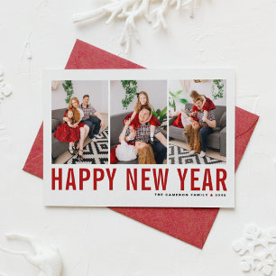 Red Typografy Foto Collage Happy New Year Feiertagskarte