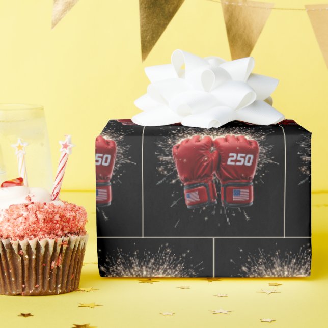 Red UFC Kampfhandschuhe für USA 250. Geburtstag Geschenkpapier (Geburtstagsparty)